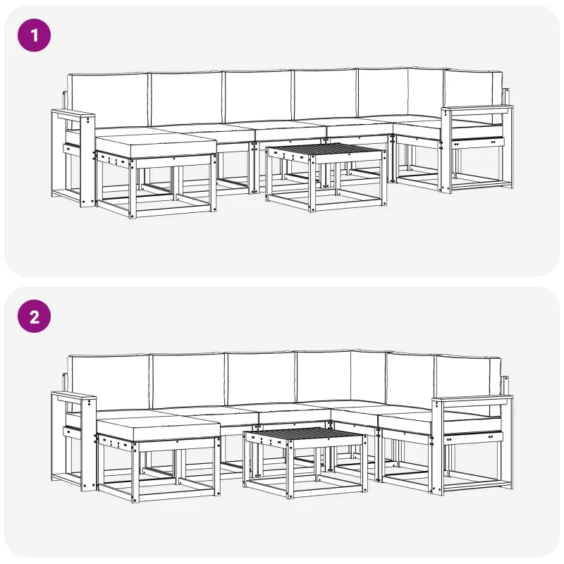 Lauko sofos komplektas 8 pcs Balta ir šviesiai pilka