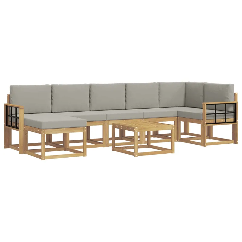 Lauko sofos komplektas 8 pcs Balta ir šviesiai pilka