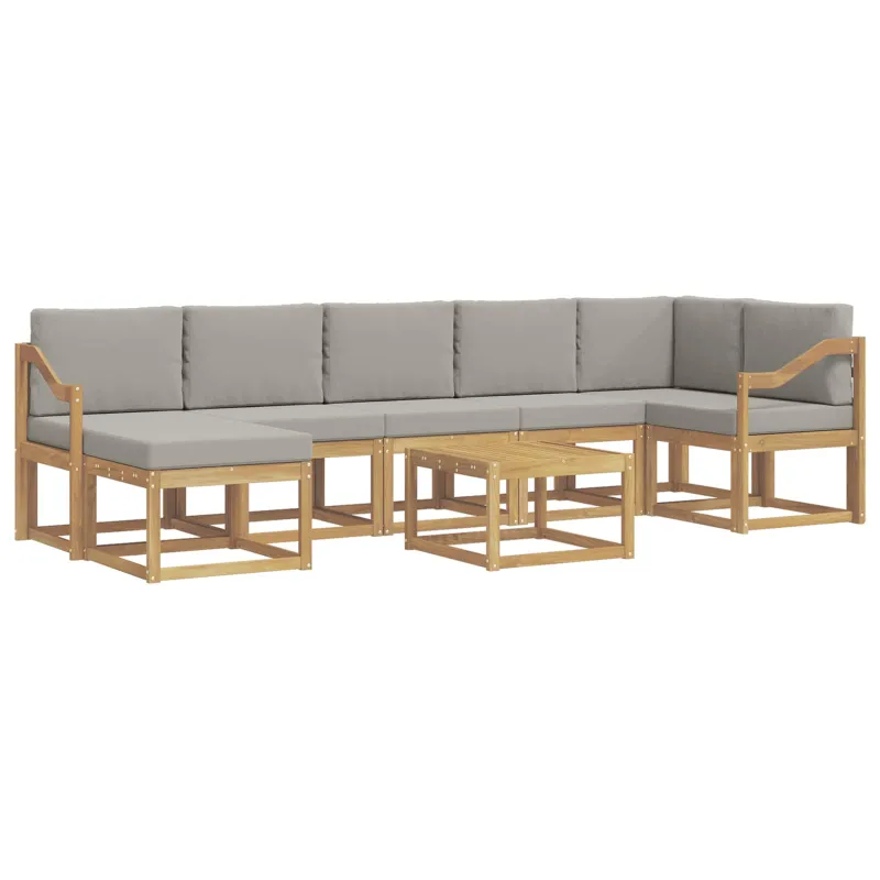 Lauko sofos komplektas 8 pcs Balta ir šviesiai pilka