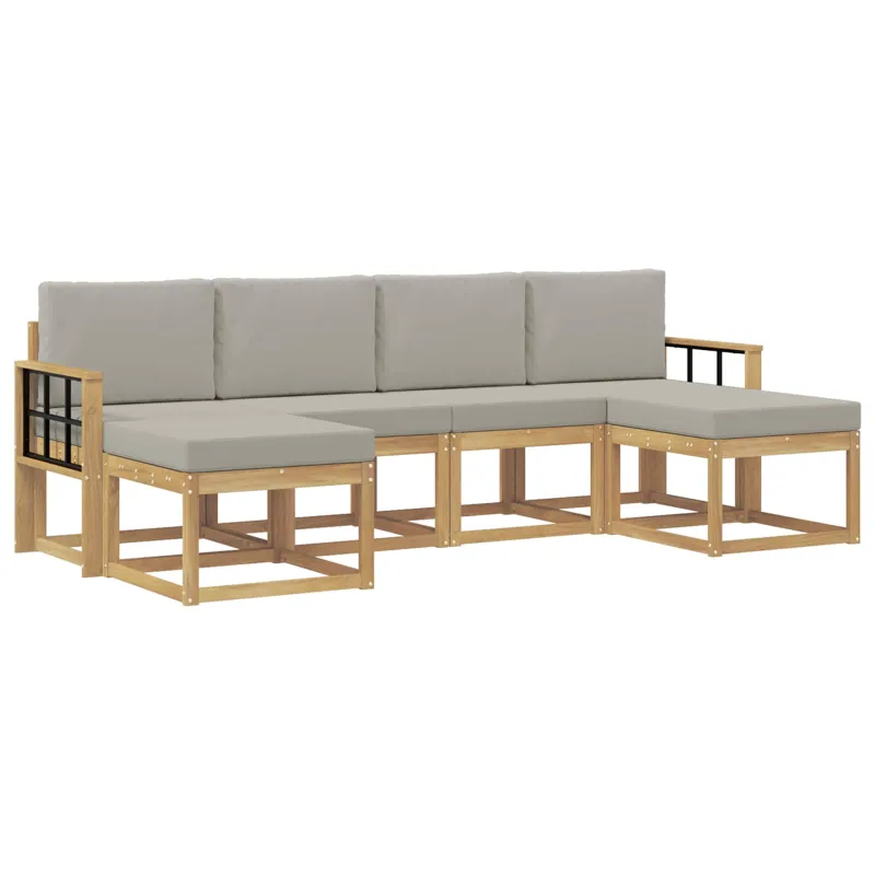Lauko sofos komplektas su pagalve 6 pcs Balta ir šviesiai pilka