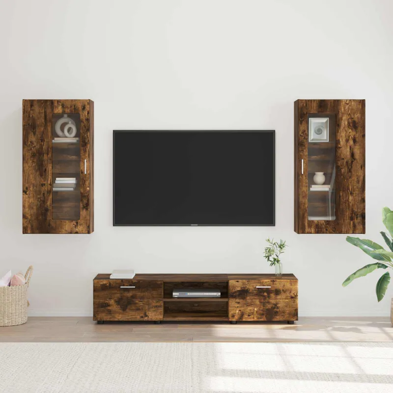 TV spintelių komplektas su stalčių FLORIN 3 pcs Rūkyta ąžuolas