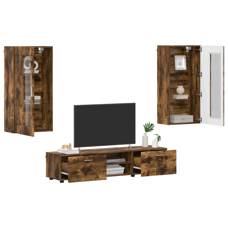TV spintelių komplektas su stalčių FLORIN 3 pcs Rūkyta ąžuolas