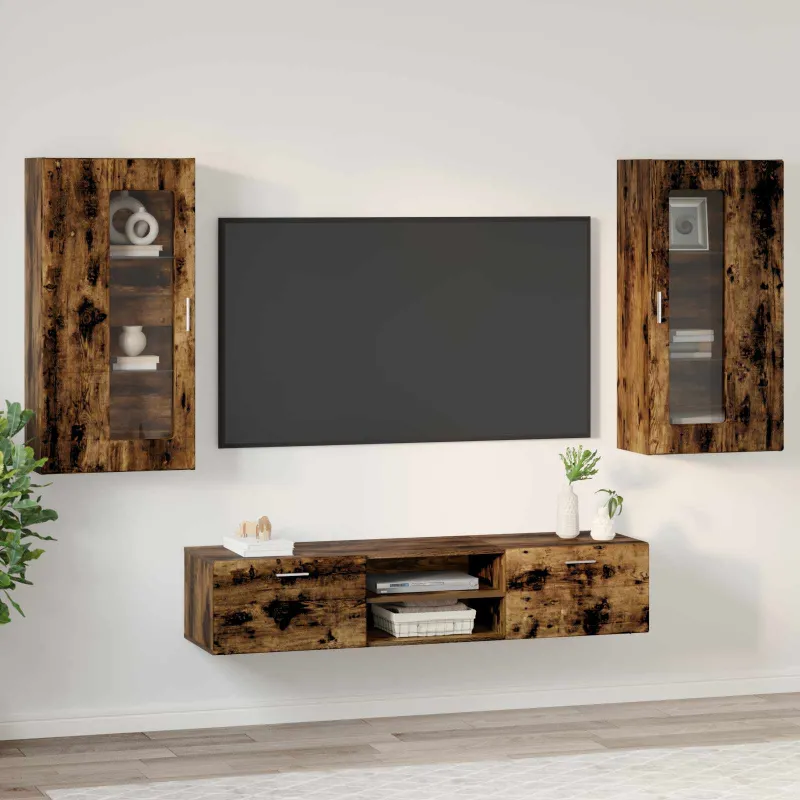 TV spintelių komplektas su stalčių FLORIN 3 pcs Rūkyta ąžuolas