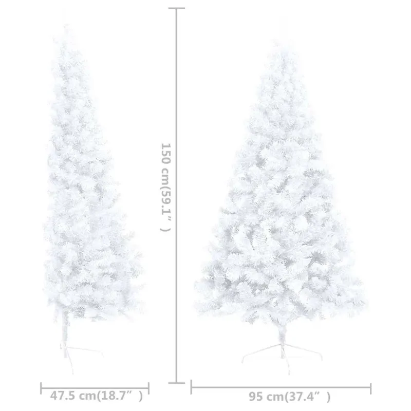Dirbtinė pusinė Kalėdų eglutė su žaisliukais, balta, 150cm