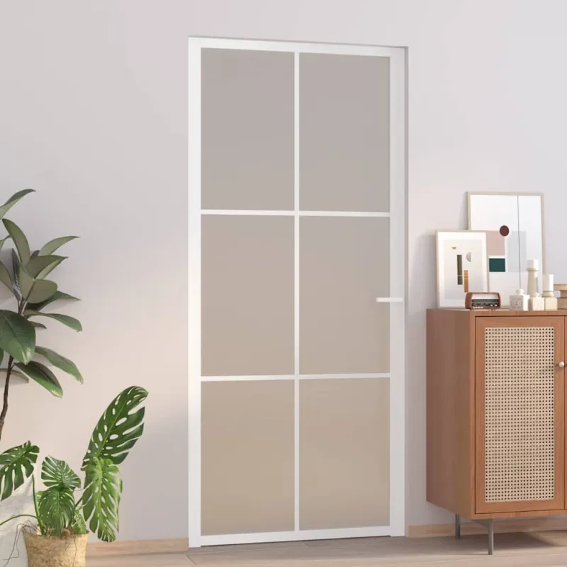 Vidaus durys, baltos, 93x201,5cm, matinis stiklas ir aliuminis