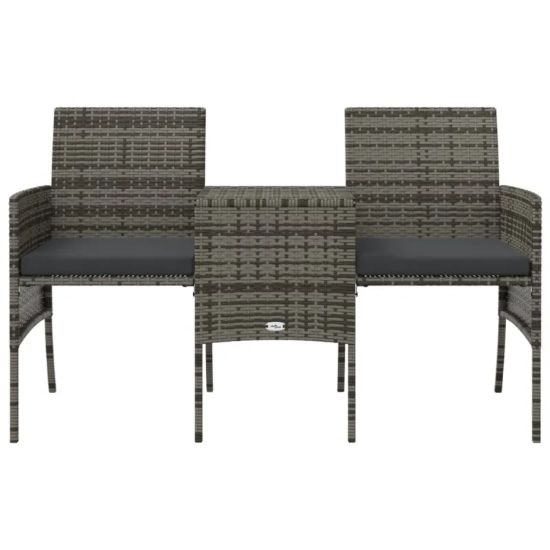 Dvivietė sodo sofa su arbatos staliuku, pilka, poliratanas