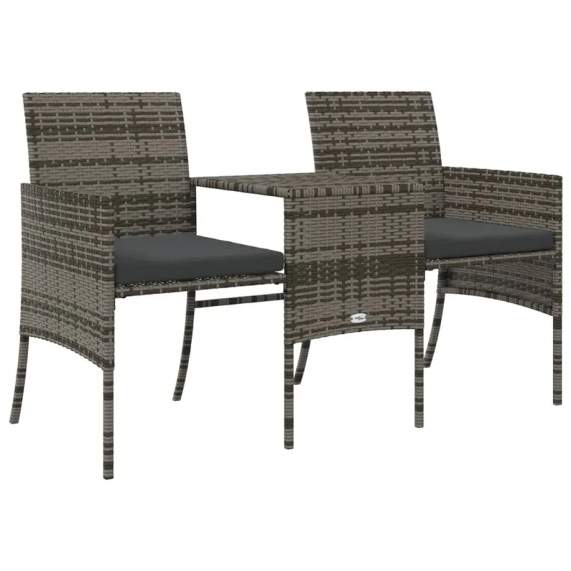 Dvivietė sodo sofa su arbatos staliuku, pilka, poliratanas