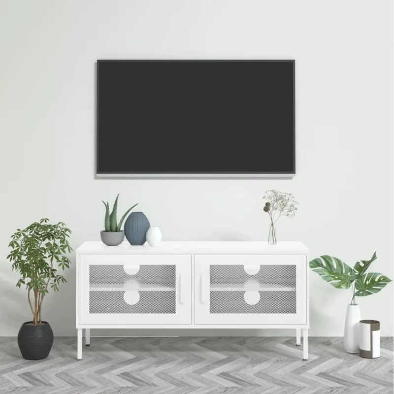 Televizoriaus spintelė, baltos spalvos, 105x35x50cm, plienas
