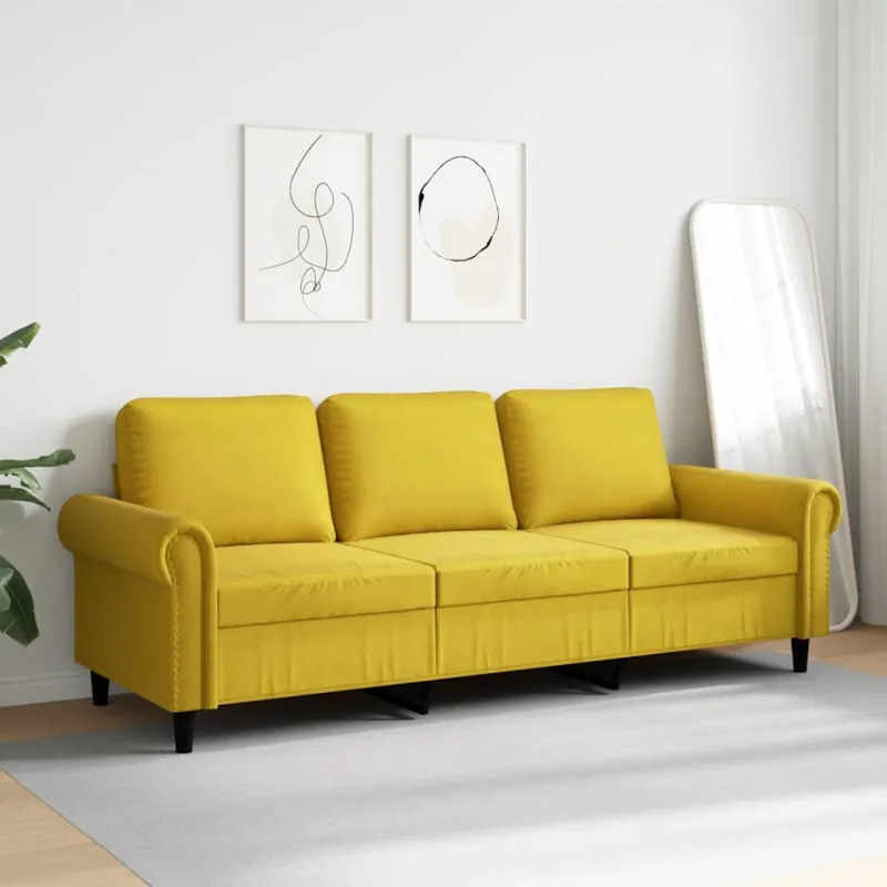 Trivietė sofa, geltonos spalvos, 180cm, aksomas