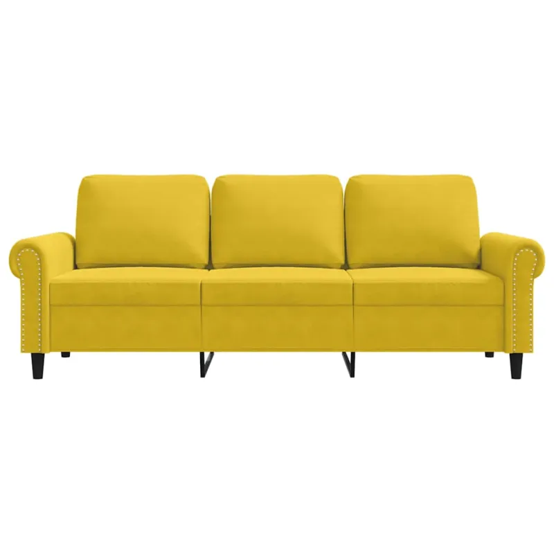 Trivietė sofa, geltonos spalvos, 180cm, aksomas