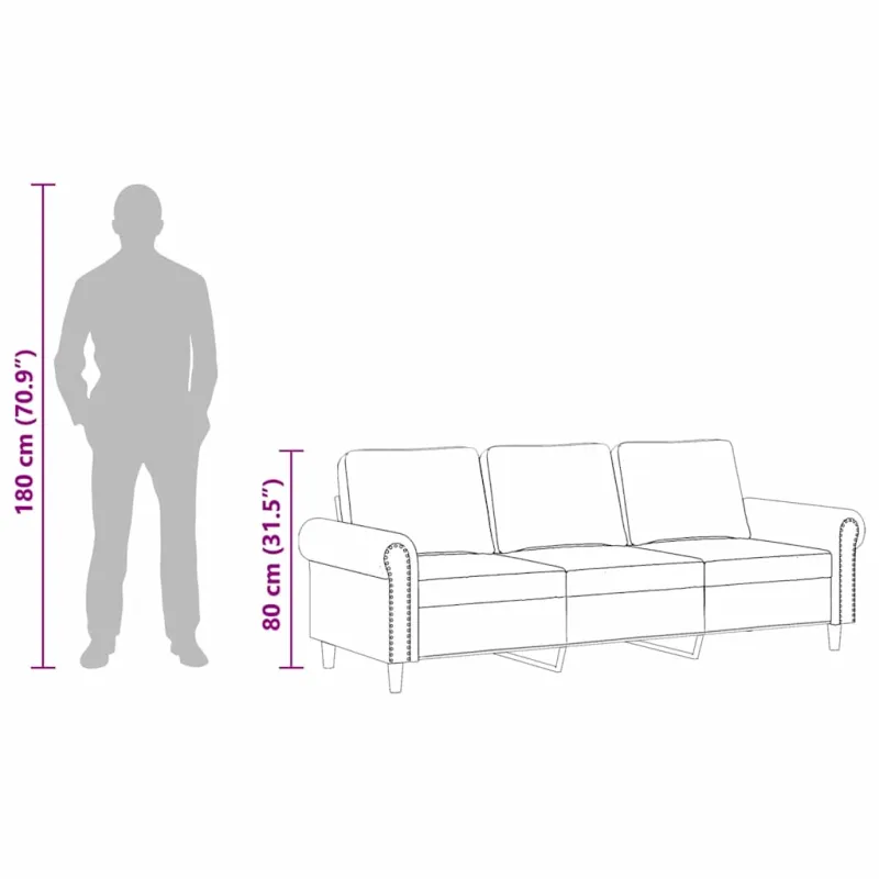 Trivietė sofa, geltonos spalvos, 180cm, aksomas