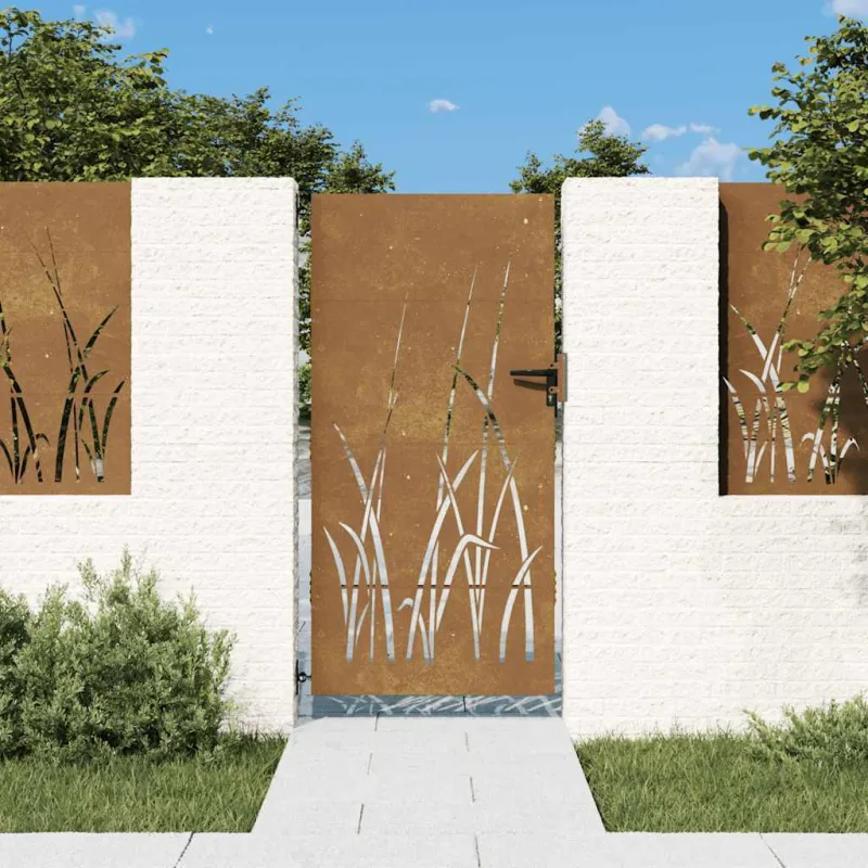 Sodo vartai, 85x200 cm, Corten plienas, žolės raštas