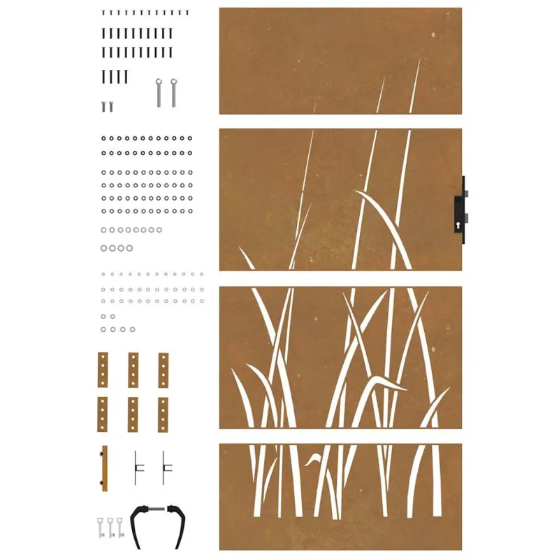 Sodo vartai, 85x200 cm, Corten plienas, žolės raštas