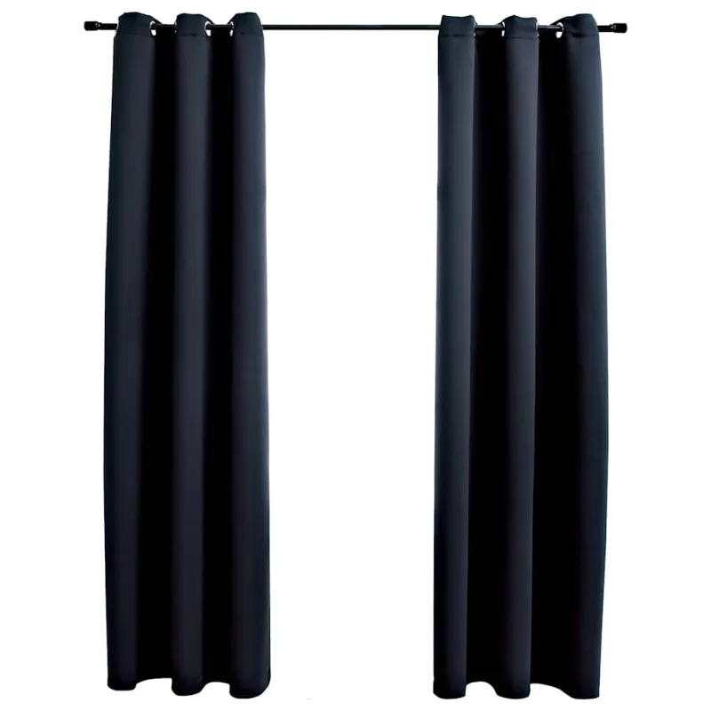 Neperšlampamos užuolaidos su žiedais, 2 vnt., juodos, 97x213 cm, audinys