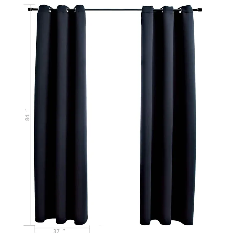 Neperšlampamos užuolaidos su žiedais, 2 vnt., juodos, 97x213 cm, audinys