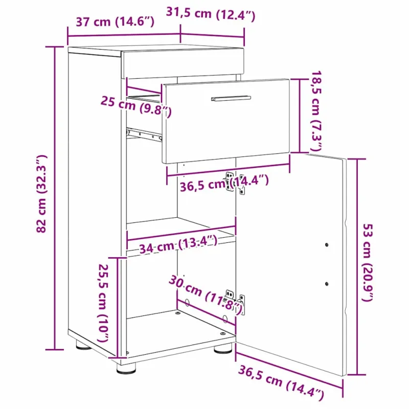 Vonios baldų rinkinys TULUM 3 pcs Betono pilka 60 x 34 x 63 cm