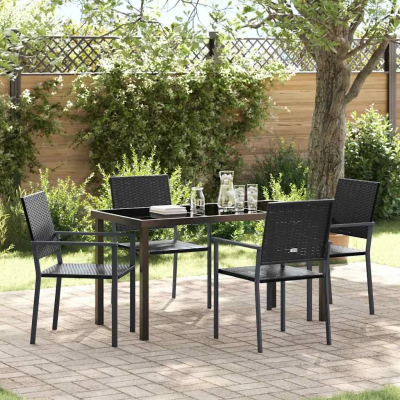 Sodo valgomojo komplektas 5 pcs Juoda PE ratanas