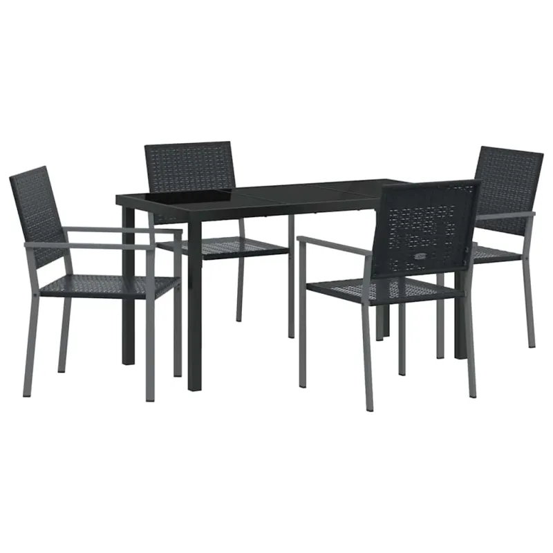 Sodo valgomojo komplektas 5 pcs Juoda PE ratanas