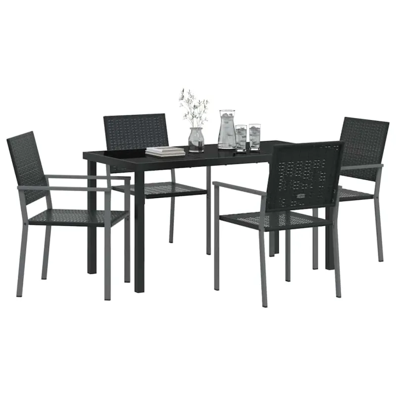 Sodo valgomojo komplektas 5 pcs Juoda PE ratanas