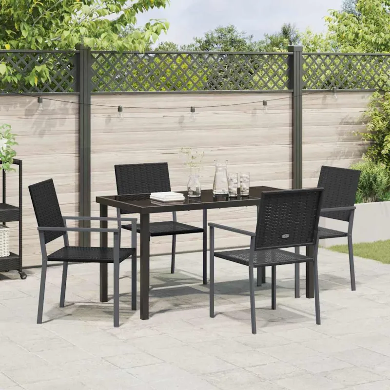 Sodo valgomojo komplektas 5 pcs Juoda PE ratanas