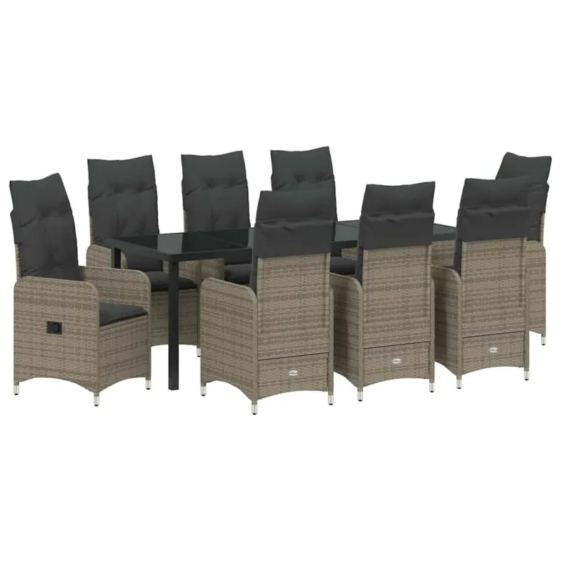 Sodo valgomojo komplektas 9 pcs Pilka poliratanas