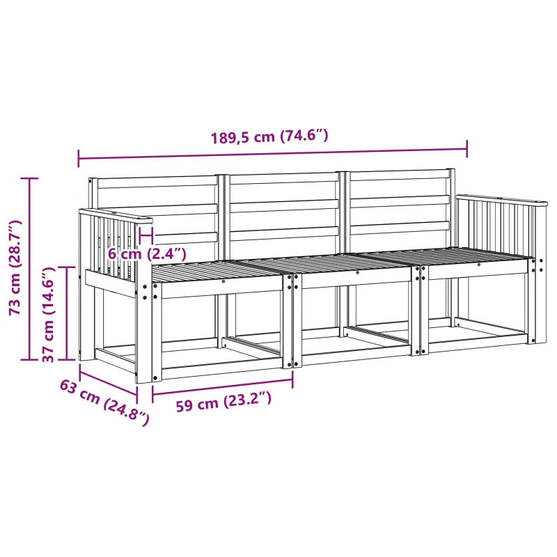 Lauko sofos komplektas 3 pcs Balta 189,5 x 63 x 73 cm