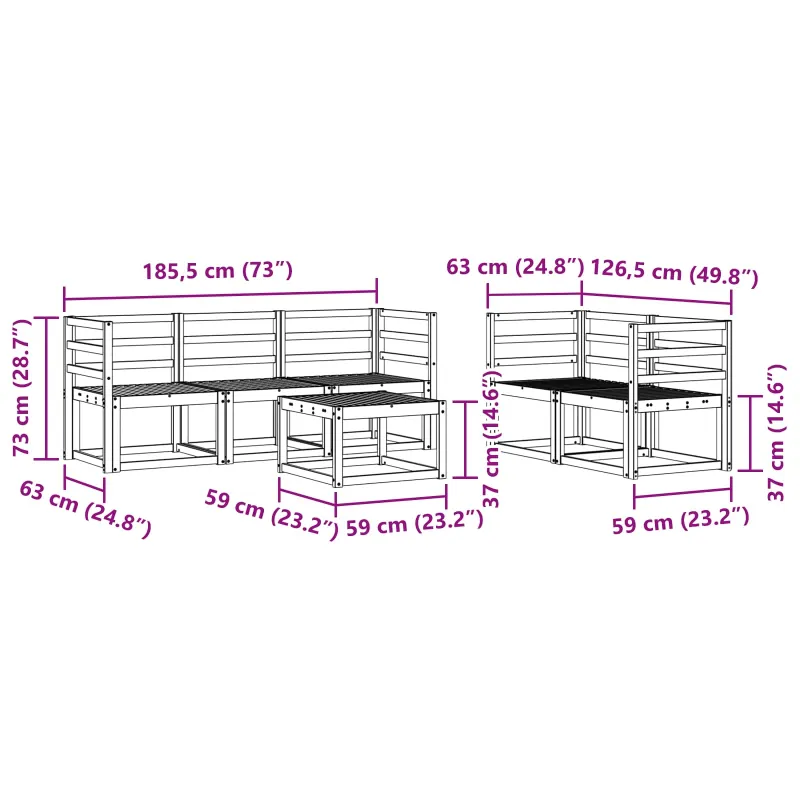 Lauko sofos komplektas 6 pcs Balta 59 x 59 x 37 cm