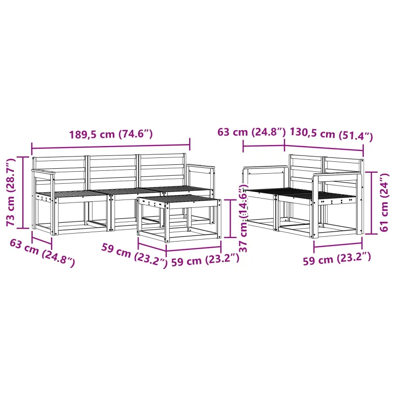 Lauko sofos komplektas 6 pcs Balta 59 x 59 x 37 cm