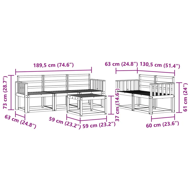 Lauko sofos komplektas 6 pcs Balta 59 x 59 x 37 cm