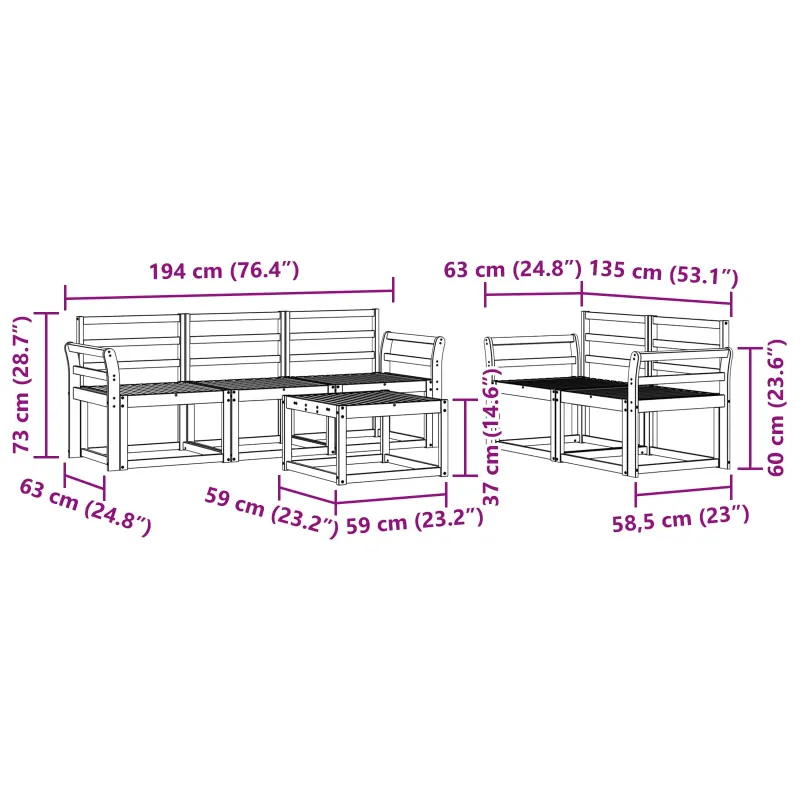 Lauko sofos komplektas 6 pcs Balta 59 x 59 x 37 cm