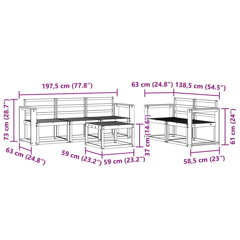 Lauko sofos komplektas 6 pcs Balta 59 x 59 x 37 cm