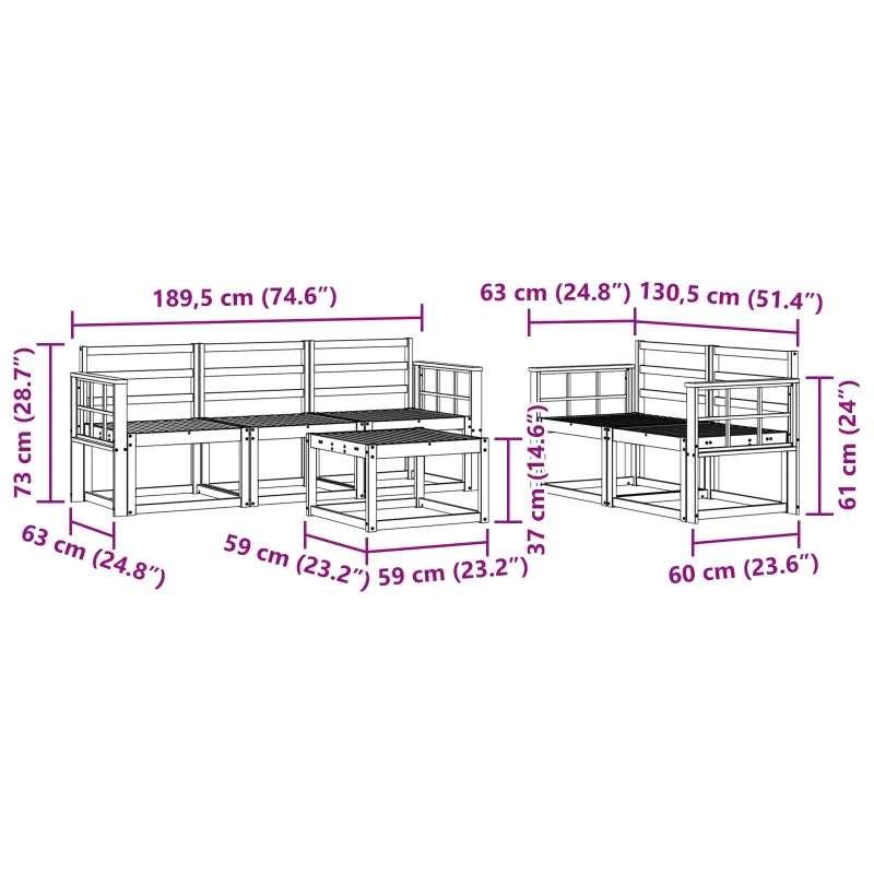 Lauko sofos komplektas 6 pcs Balta 59 x 59 x 37 cm