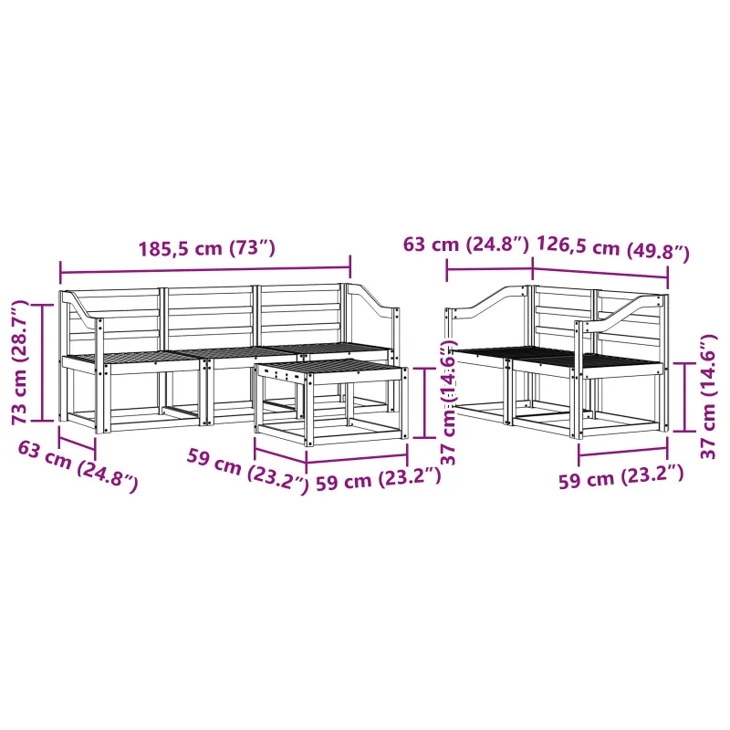 Lauko sofos komplektas 6 pcs Balta 59 x 59 x 37 cm