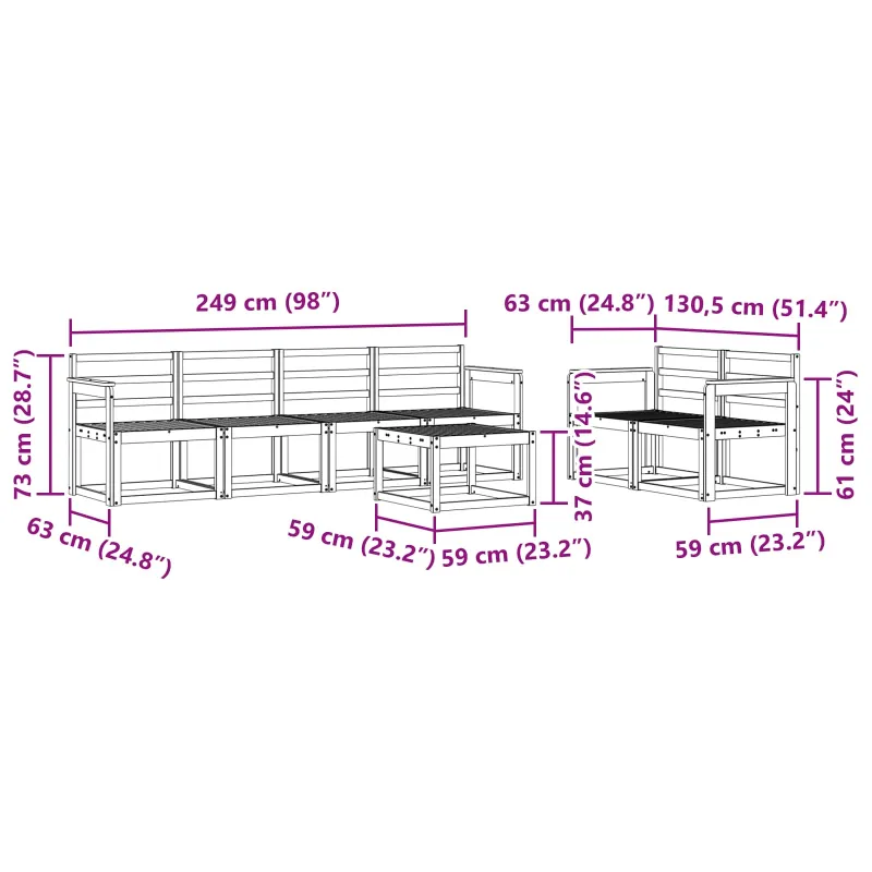 Lauko sofos komplektas 7 pcs Balta 59 x 59 x 37 cm