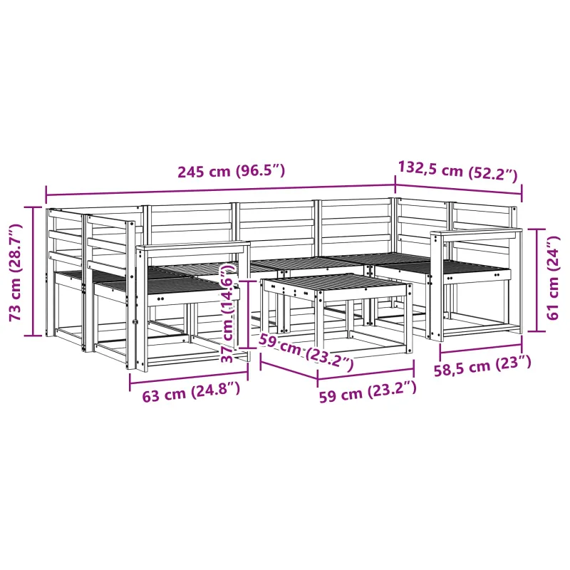 Lauko sofos komplektas 7 pcs Balta 59 x 59 x 37 cm