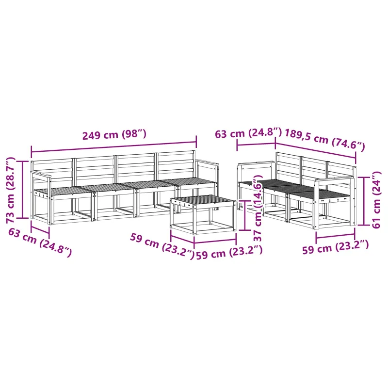 Lauko sofos komplektas 8 pcs Balta 59 x 59 x 37 cm