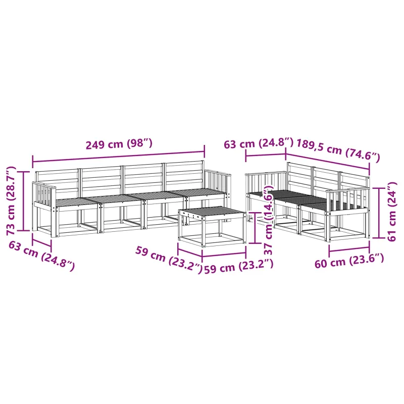 Lauko sofos komplektas 8 pcs Balta 59 x 59 x 37 cm