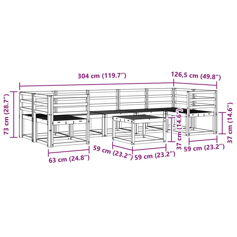 Lauko sofos komplektas 8 pcs Balta 59 x 59 x 37 cm