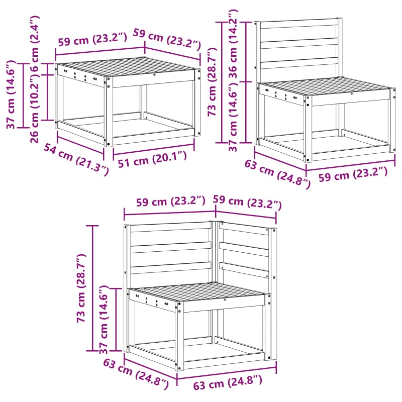 Lauko sofos komplektas 8 pcs Balta 59 x 59 x 37 cm