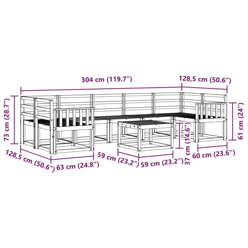 Lauko sofos komplektas 8 pcs Balta 59 x 59 x 37 cm