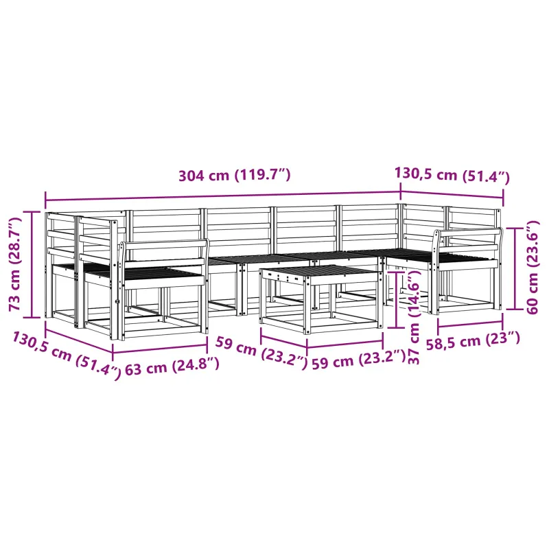 Lauko sofos komplektas 8 pcs Balta 59 x 59 x 37 cm