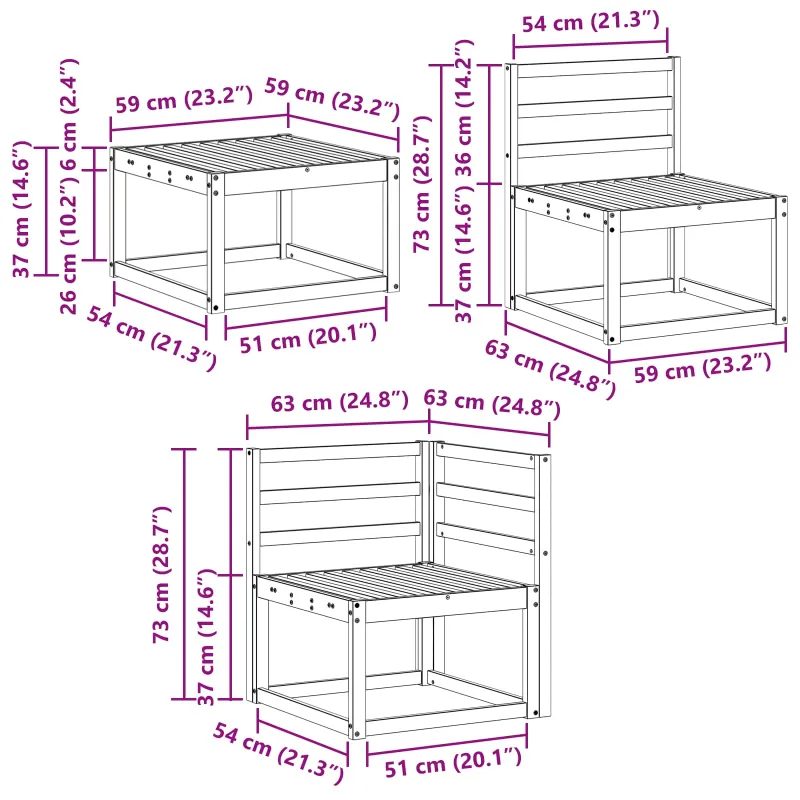Lauko sofos komplektas 8 pcs Balta 59 x 59 x 37 cm