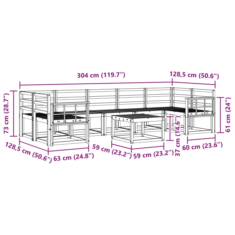Lauko sofos komplektas 8 pcs Balta 59 x 59 x 37 cm