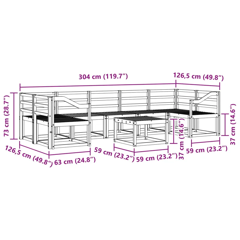 Lauko sofos komplektas 8 pcs Balta 59 x 59 x 37 cm