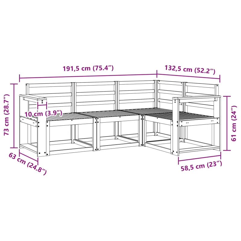 Lauko sofos komplektas 4 pcs Balta 191,5 x 132,5 x 73 cm