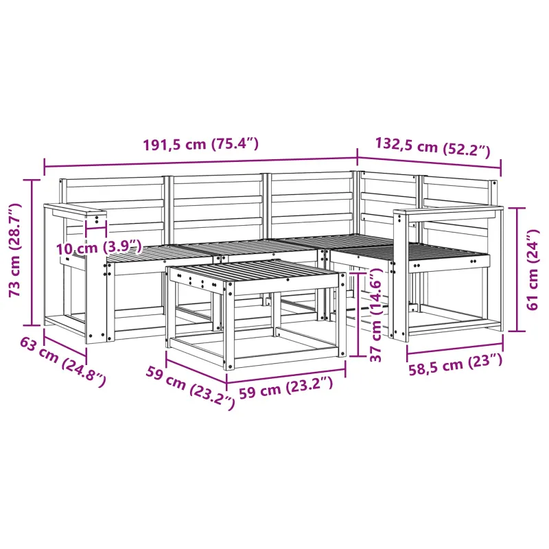 Lauko sofos komplektas 5 pcs Balta 59 x 59 x 37 cm
