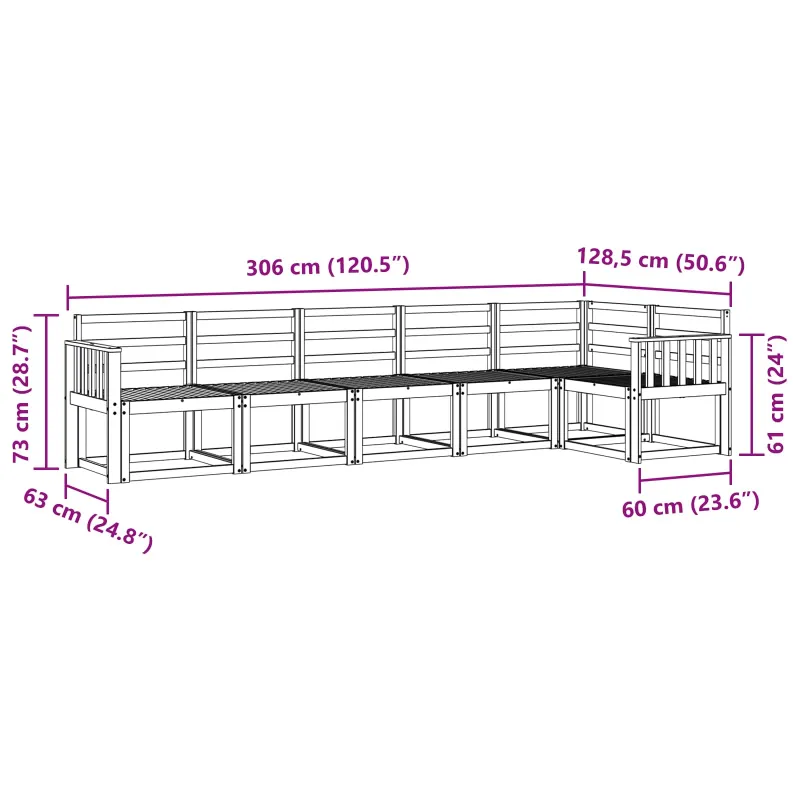 Lauko sofos komplektas 6 pcs Balta Kietos akacijos mediena