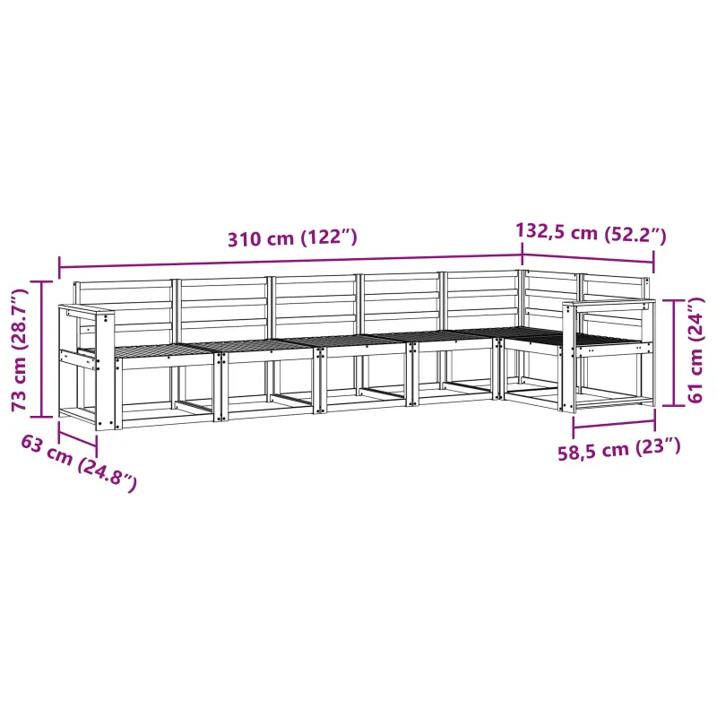 Lauko sofos komplektas 6 pcs Balta Kietos akacijos mediena
