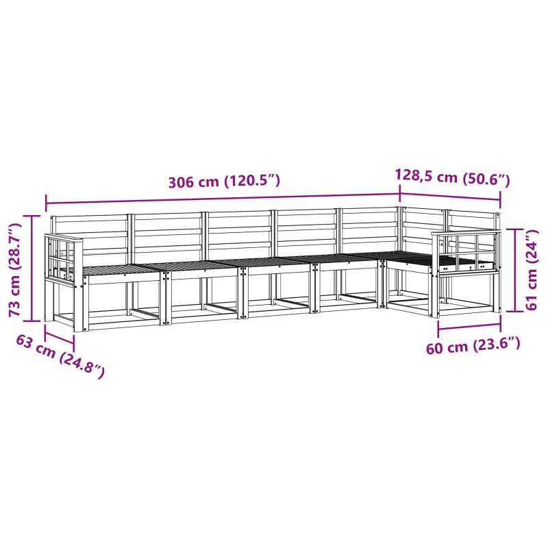 Lauko sofos komplektas 6 pcs Balta Kietos akacijos mediena