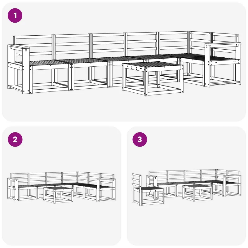 Lauko sofos komplektas 7 pcs Balta Kietos akacijos mediena